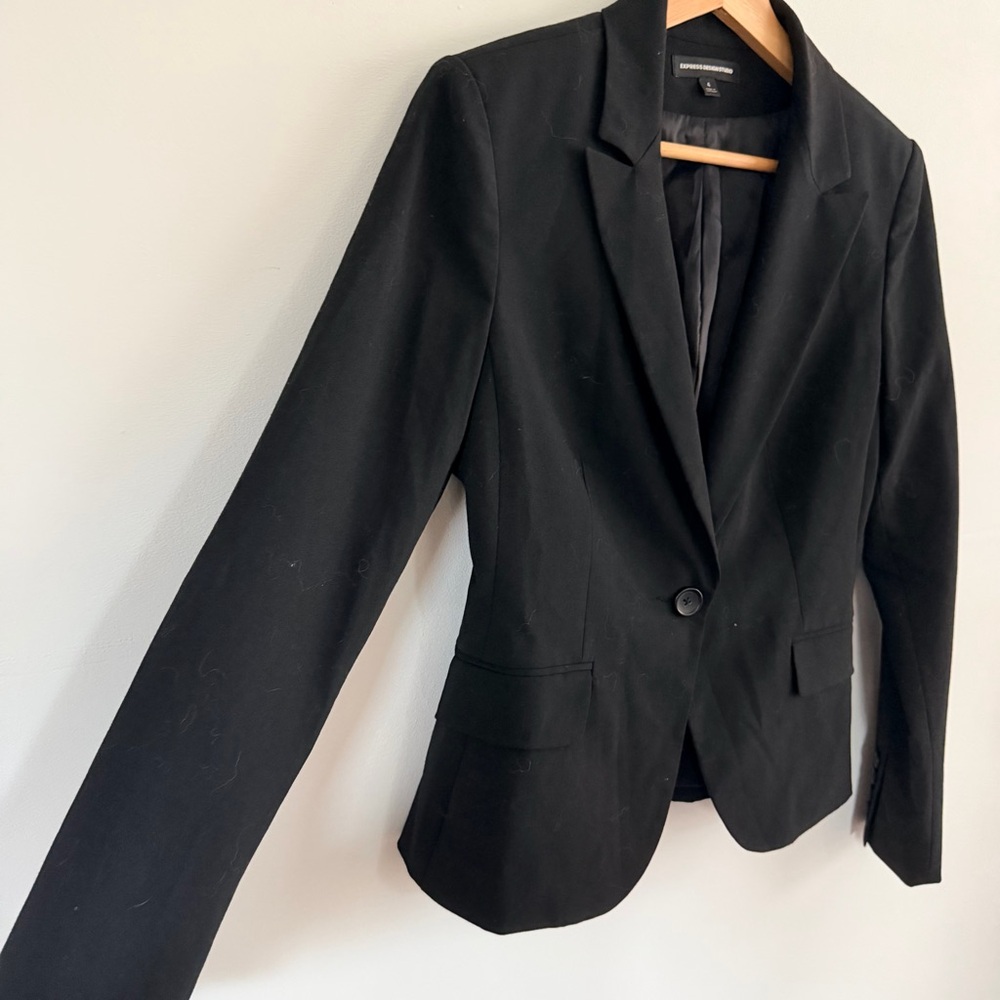 Express Design Studio Black Long Sleeve Button Blazer Jacket Size 4 - Picture 7 of 9
